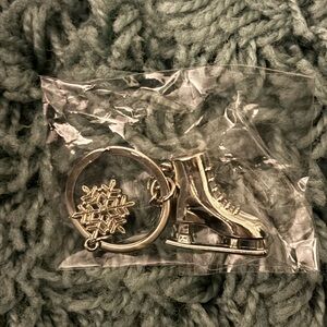 Silver Ice Skate Keychain with Snowflake Charm